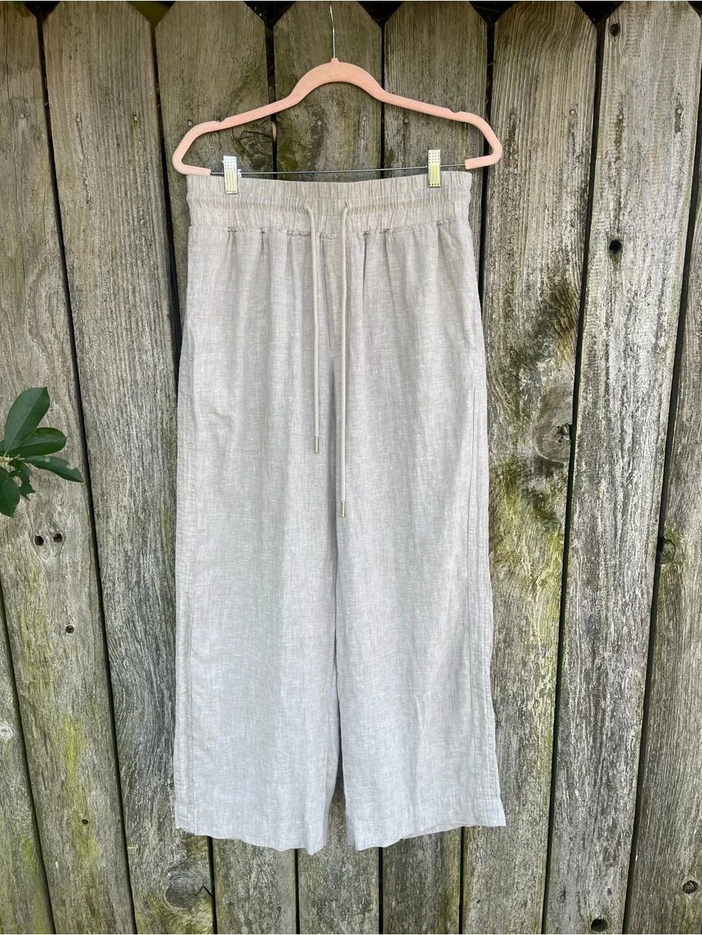Quince 100% European Linen Wide Leg Pants Flax Beige Sustainable Drawstring | L